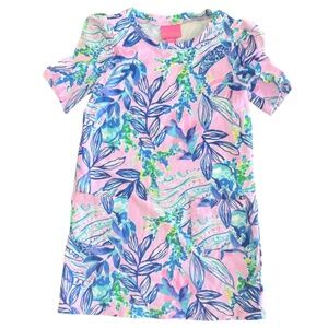 Lilly Pulitzer Girls Shift Dress – Size S (4–5) – Pink & Blue Floral Print